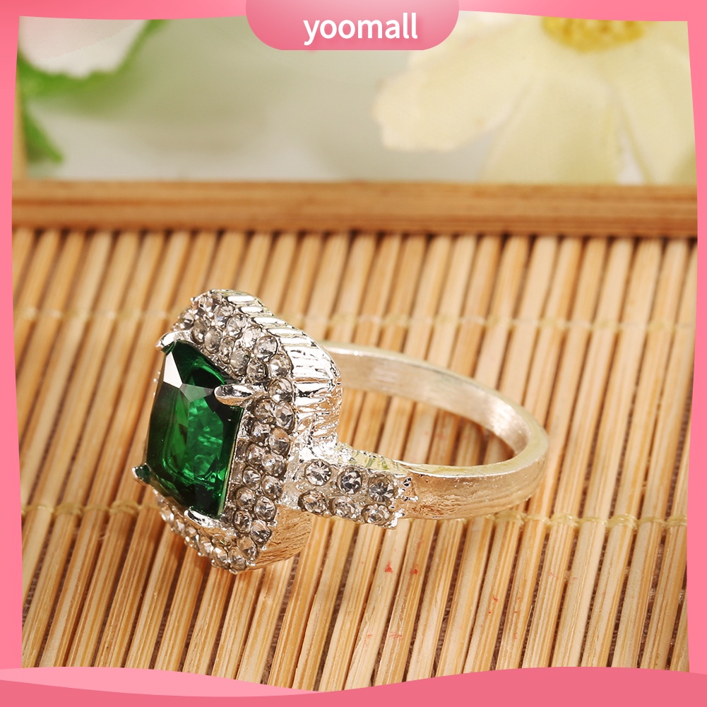 Nhẫn Cưới Mạ Bạc Đính Đá Zircon Xanh Lá Thời Trang Cho Nữ