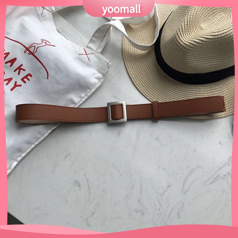 Thắt Lưng Giả Da Màu Trơn Khóa Vuông Thời Trang Cho Nữ