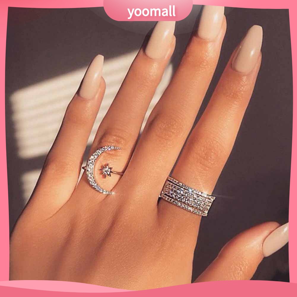 Nhẫn Hở Hình Trăng Sao Đính Đá Sáng Tạo Cho Nữ