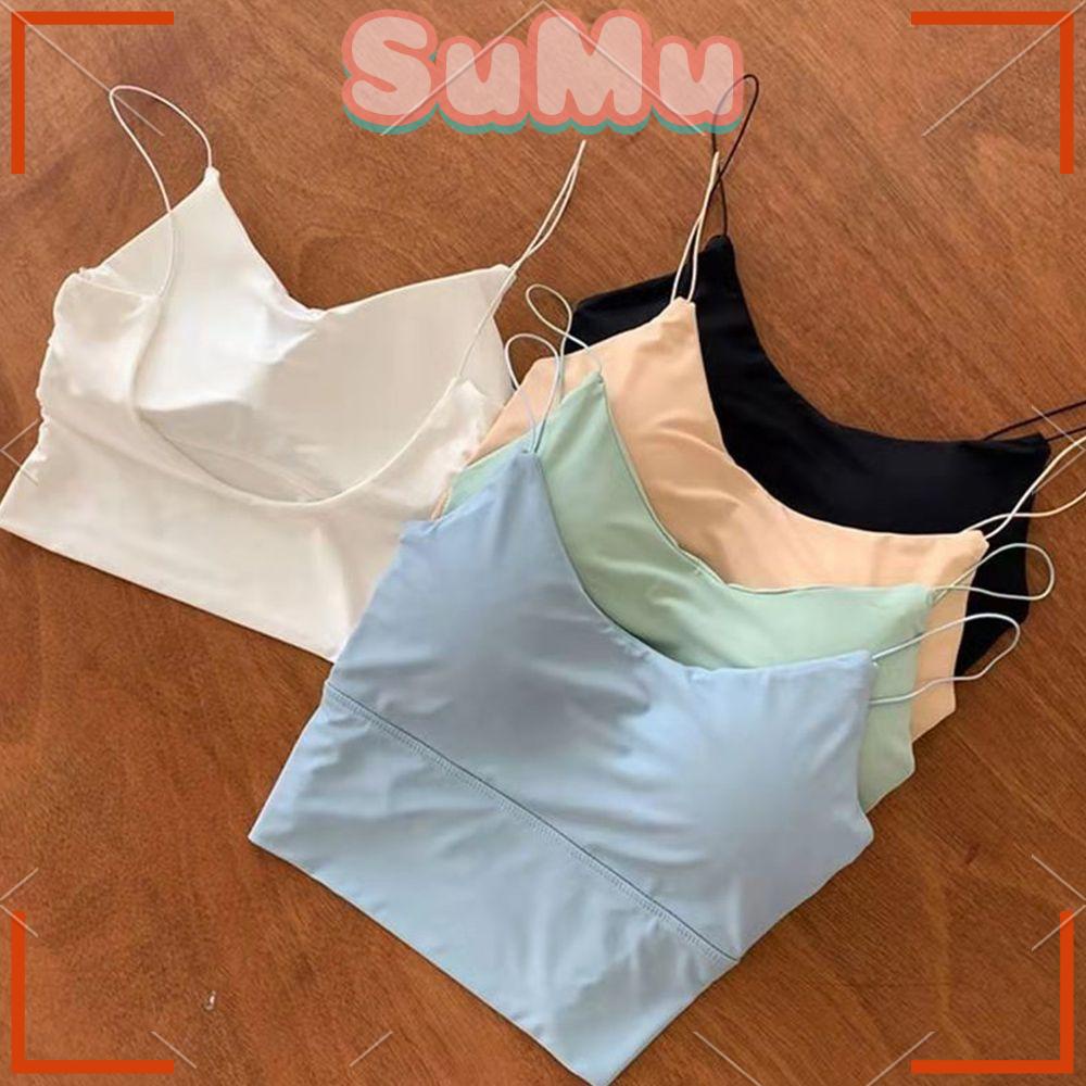 SUMU Áo Croptop Hai Dây Màu Sắc Đơn Giản Thoáng Khí Cho Nữ