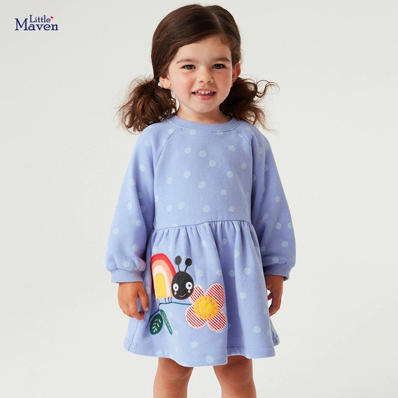 Đầm Cotton Thuần Khiết Dài Tay Thêu Hình Dễ Thương Phong Cách Âu Mỹ Mùa Thu Dành Cho Bé Gái