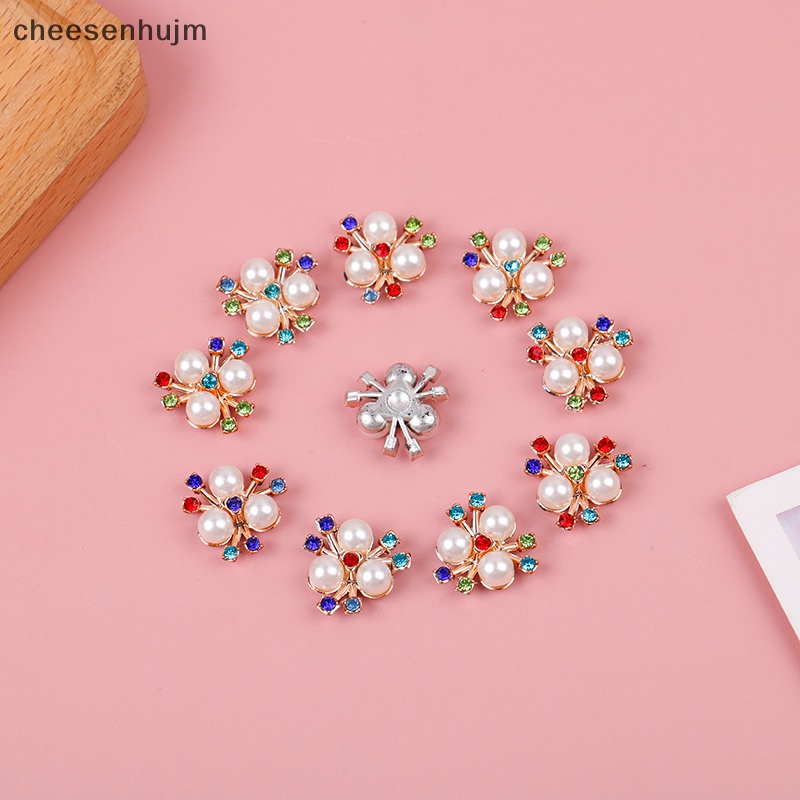 Set 10 Kẹp Tóc Hình Hoa Đính Đá / Ngọc Trai Giả Lấp Lánh Thời Trang DIY