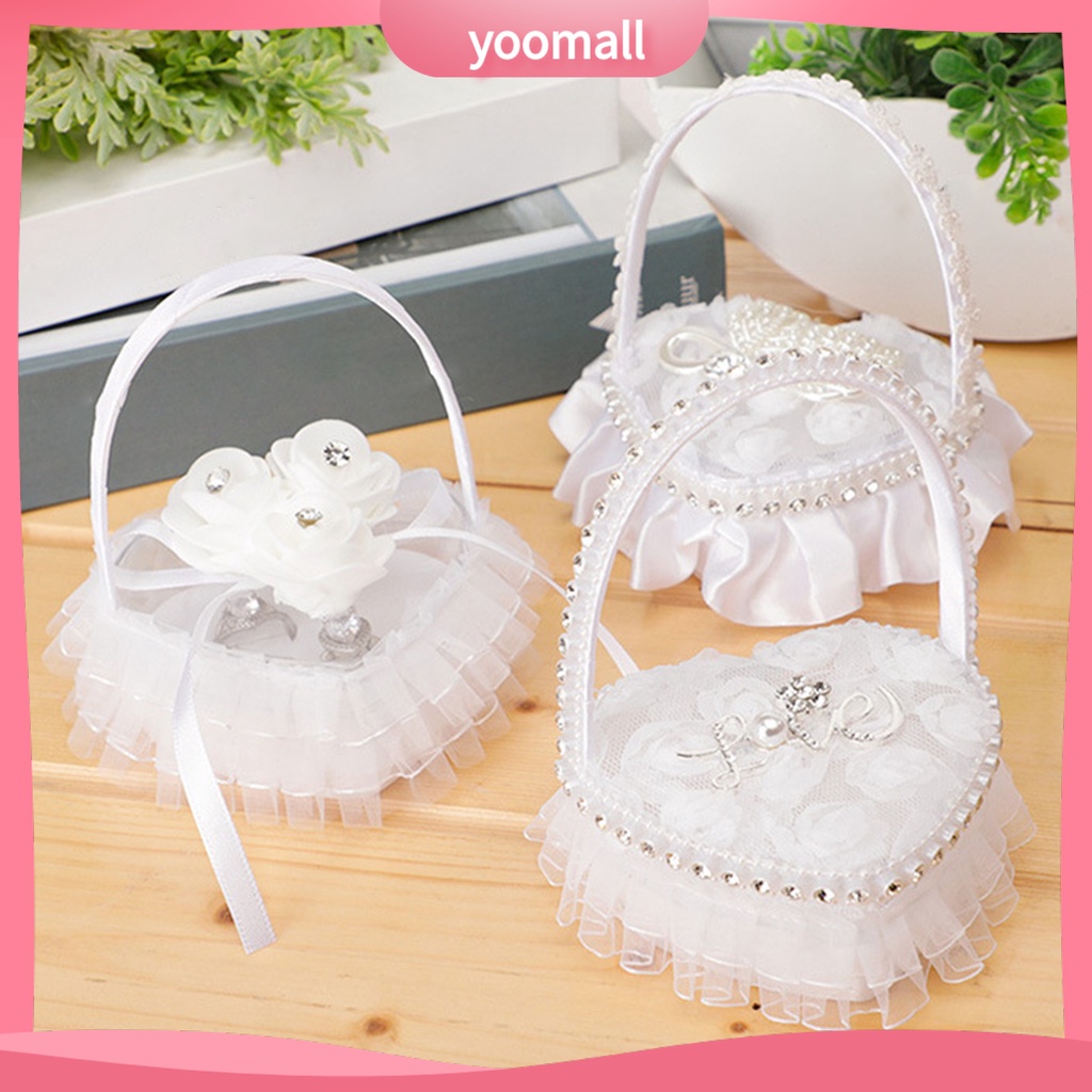 [YM] Gối Để Nhẫn Cưới Phối Ren Thắt Nơ Hoa Hồng Tinh Tế Thanh Lịch Cho Đám Cưới