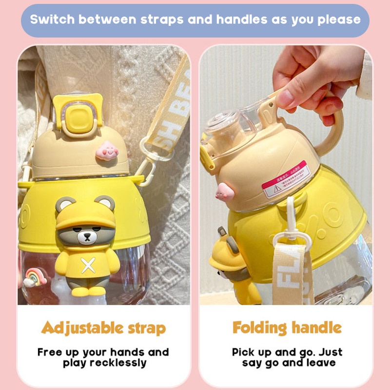 Bình Nước 1100ML Có Ống Hút Hình Gấu Hoạt Hình Dễ Thương Cho Bé