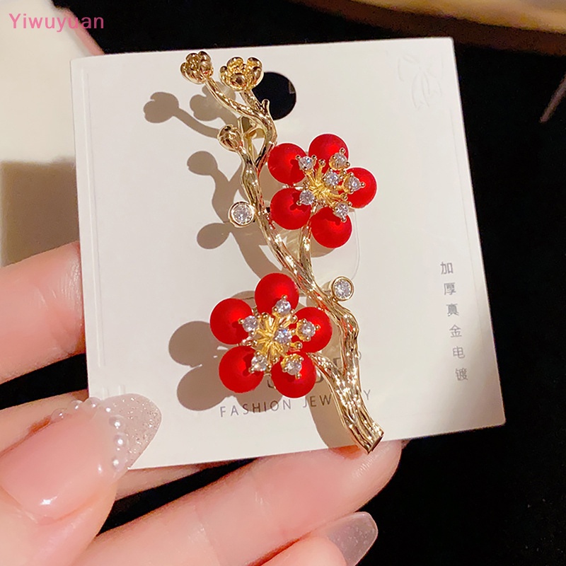 Ghim Cài Áo Hình Hoa Mận Đỏ / Xanh Dương Thời Trang Dự Tiệc Mới Cho Nữ