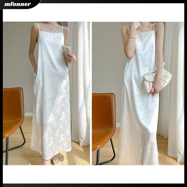 Đầm Dài Hai Dây Dáng Chữ A Cổ Vuông Màu Sắc Trơn Thời Trang Mùa Hè Dành Cho Nữ