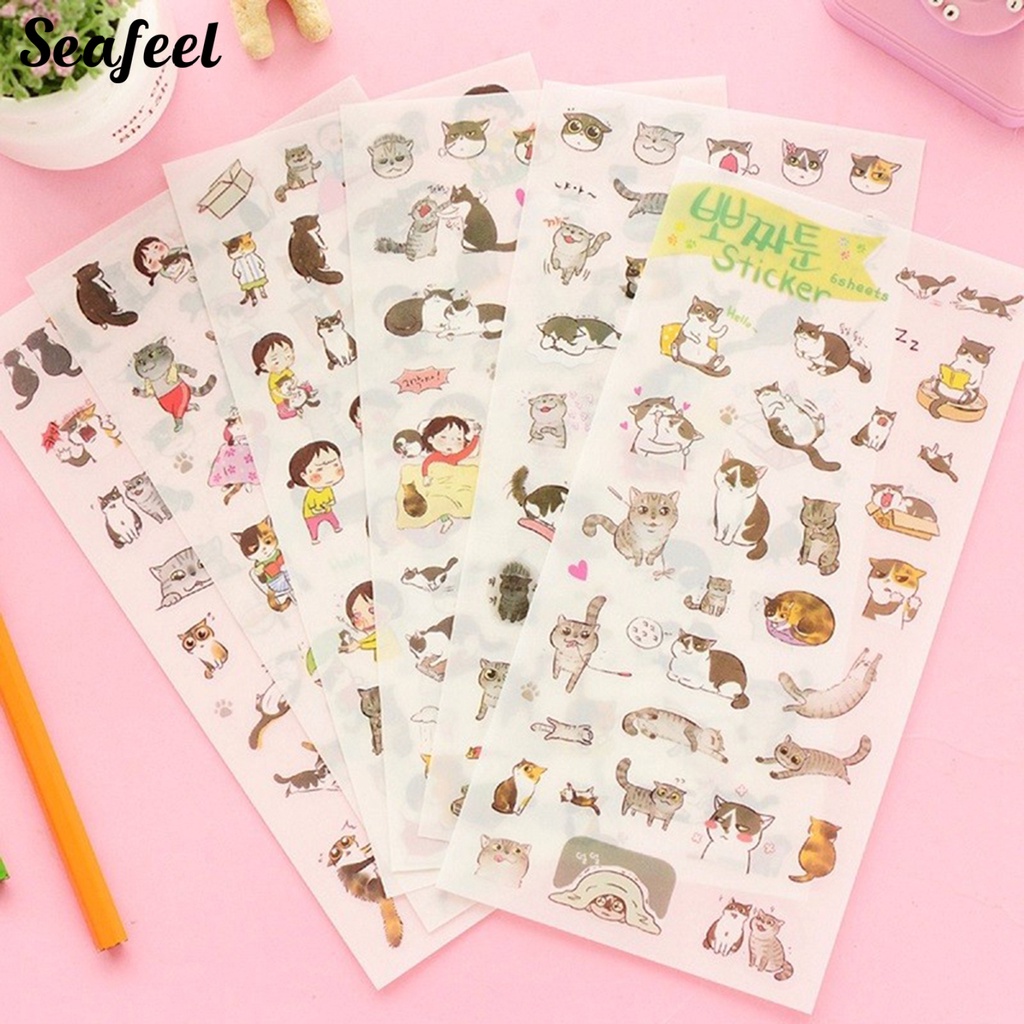 Set 6 Tấm Hình Dán Mèo Dễ Thương Trang Trí Scrapbook