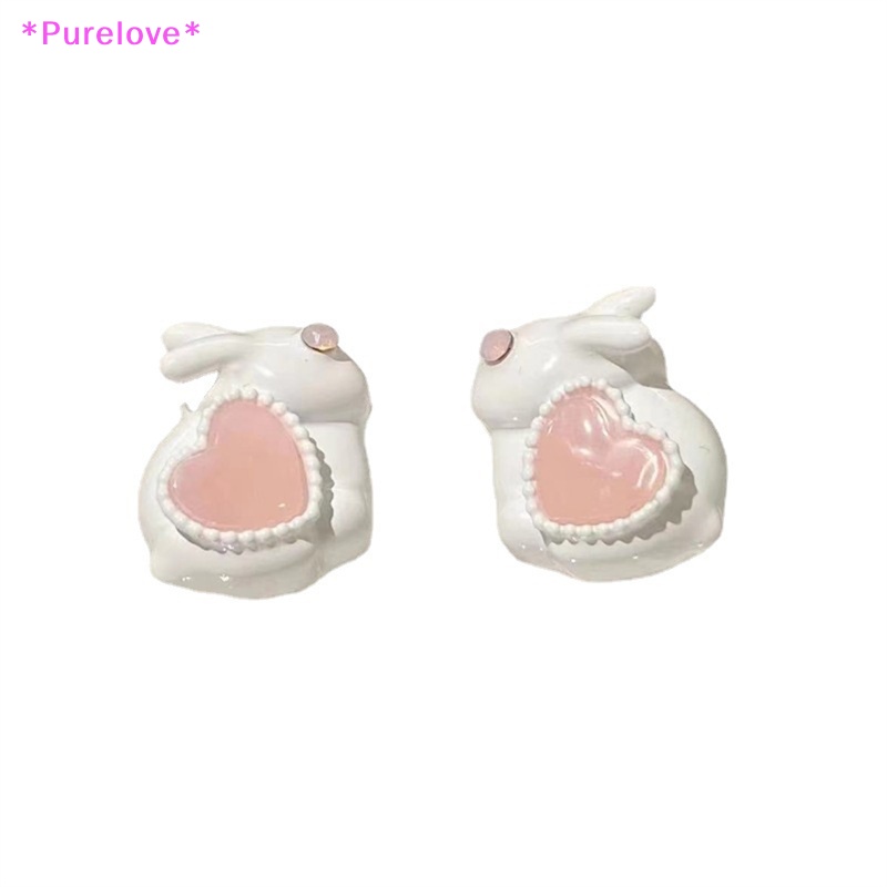 Khuyên Tai Hình Thỏ Hoạt Hình Trái Tim Pha Lê Ngọt Ngào Cho Nữ Mới