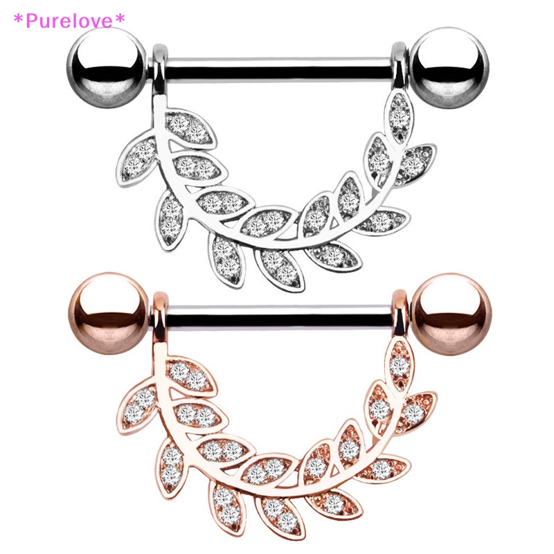 Khuyên Lưỡi / Ngực / Cơ Thể Hình Chiếc Lá Đính Pha Lê Thời Trang 14G Mới