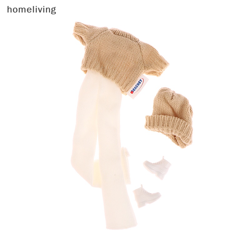 Set Đồ 4 Món Gồm Áo Sweater + Quần + Giày + Mũ Dệt Kim Cho Búp Bê 30cm