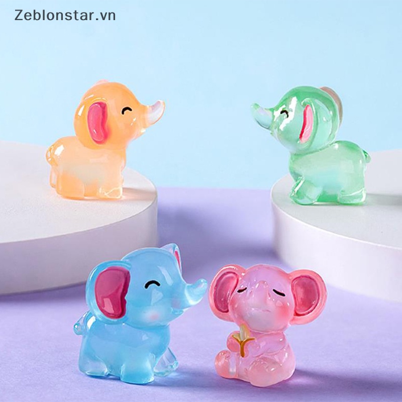 Bộ 2 Tượng Voi Mini Bằng Nhựa Resin Dạ Quang Để Bàn Trang Trí Nhà Cửa / Xe Hơi