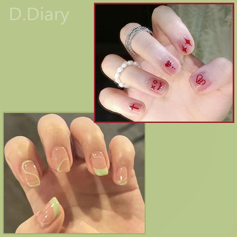 Bộ 24 Móng Tay Giả Họa Tiết Kim Cương Ba Chiều Hình Nơ Trái Tim Nhỏ Xinh Quyến Rũ