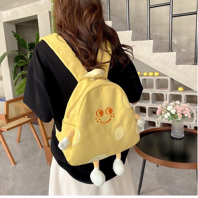 Balo,túi đeo cỡ lớn phô mai hình mặt cười vải canvas