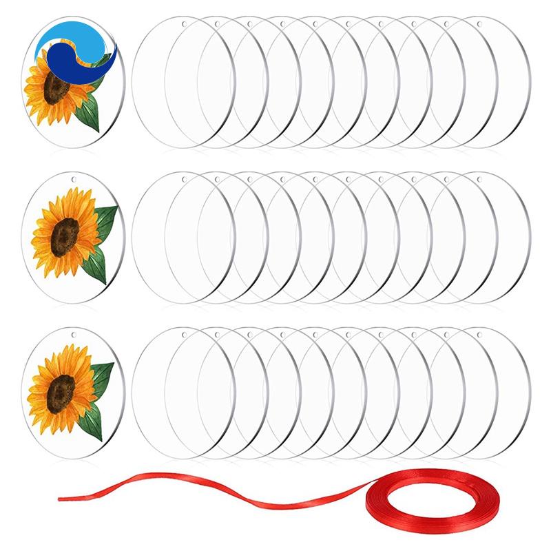 Set 30 Tấm Bảng Acrylic Trống Hình Tròn Có Lỗ Phong Cách Giáng Sinh DIY