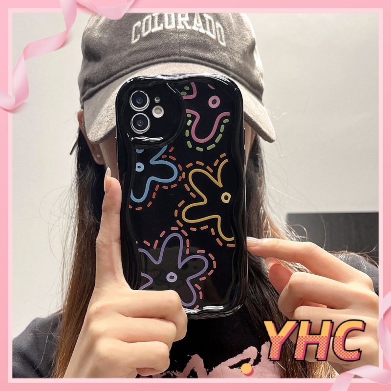 Ốp lưng iPhone Hoa màu, sóng lập thể, vỏ điện thoại chống chấn động màu đen Cho Iphone 6 / 6S / 6splus / se / 7 / 7plus / 8 / 8plus / X / xs / xsmax / 11 / 12 / 13 / 14 / plus / pro / pro max-210