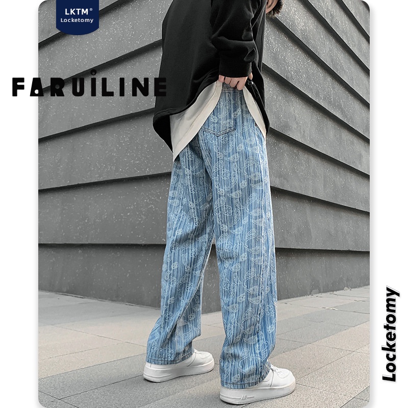 Quần Jean Ống Rộng Họa Tiết Hoa Thời Trang Cho Nam HZFMC1256