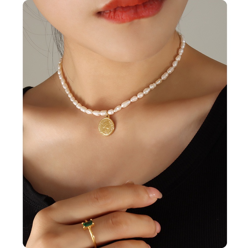 Vòng cổ Ngọc Trai Hai Mặt Không Phai Phong Cách Pháp Cá Tính