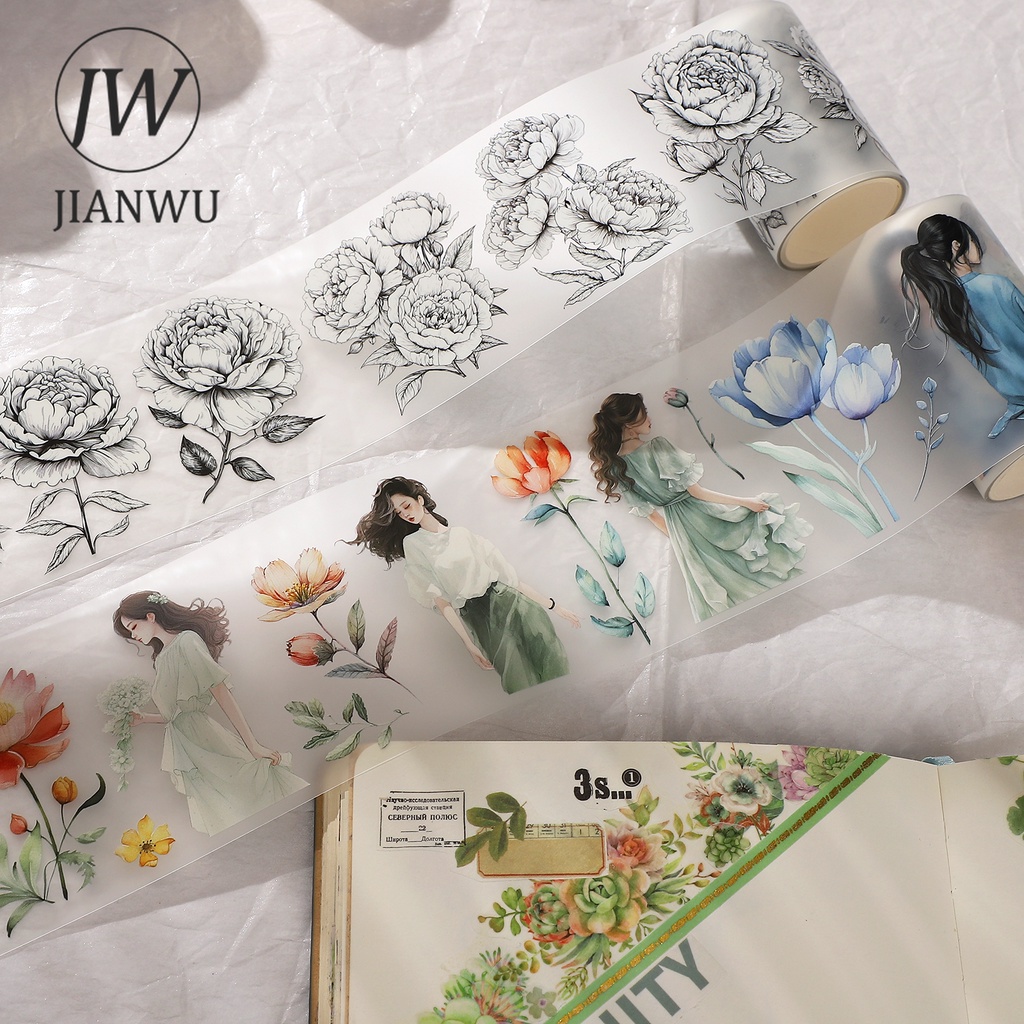 Cuộn Băng Keo Washi 200cm / 300cm Họa Tiết Hoa Lá Dễ Thương Dùng Trang Trí DIY