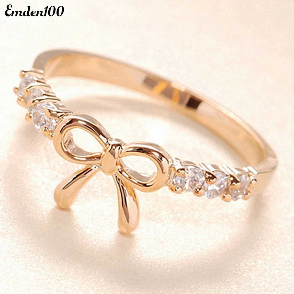 Nhẫn Đính Đá Hình Nơ Đơn Giản Thanh Lịch Dành Cho Nữ