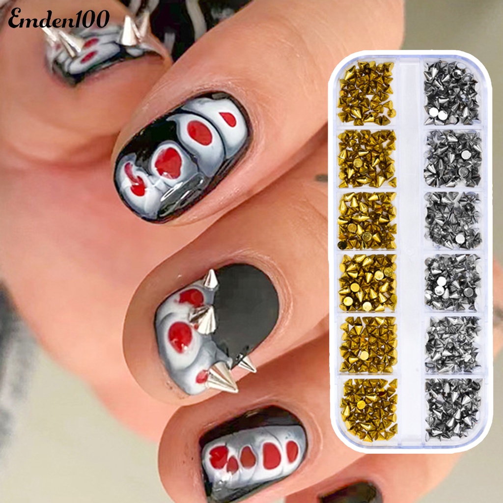 1 Hộp Phụ Kiện Đinh Tán Trang Trí Móng Tay 12 Ngăn Không Phai Màu Chống Rơi Có Thể Tháo Rời DIY