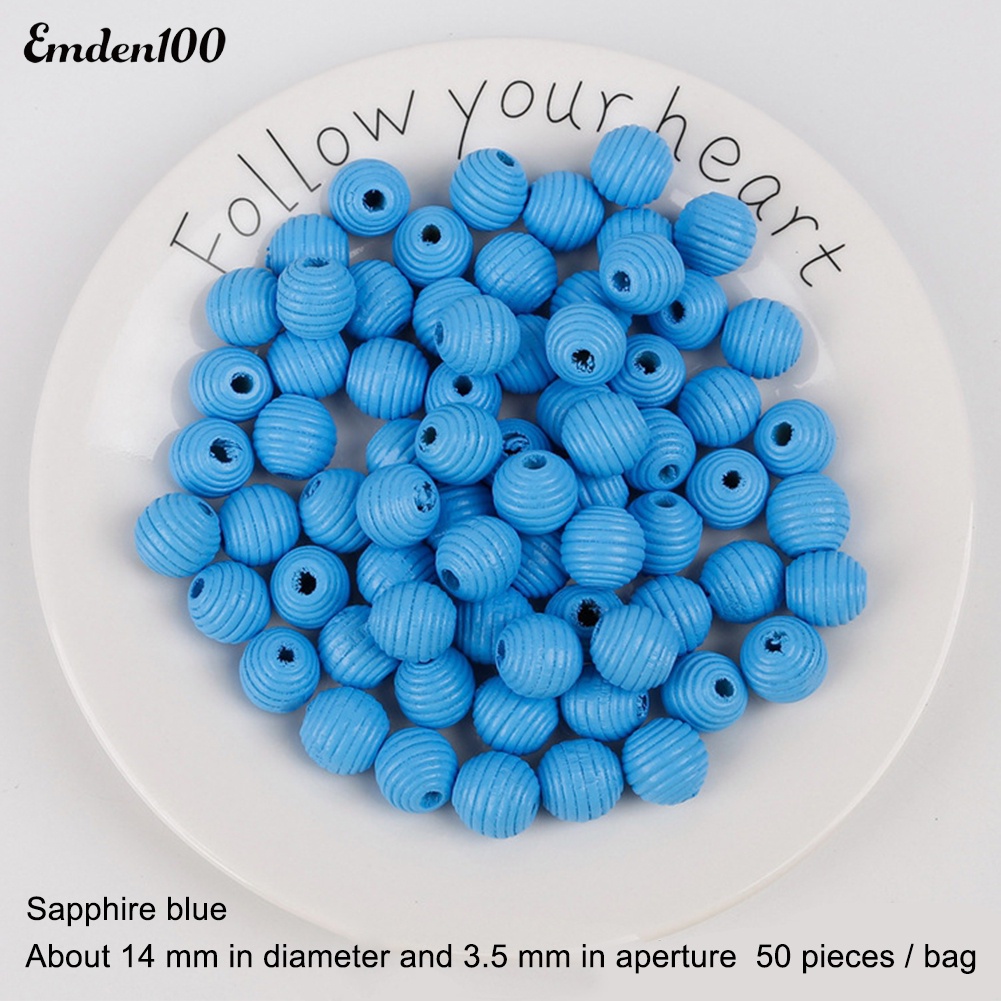 Bộ 50 Hạt Gỗ Xâu Chuỗi 14mm Tự Làm Trang Sức Tiện Lợi