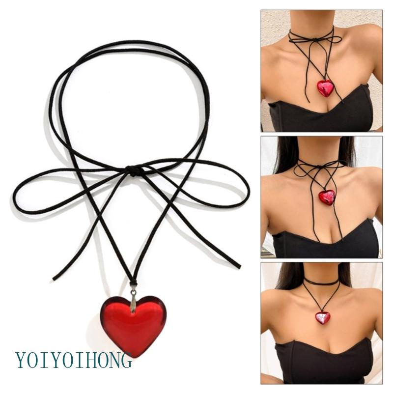 Vòng Cổ Nhung Đen Mặt Trái Tim Đơn Giản Phong Cách Âu Mỹ