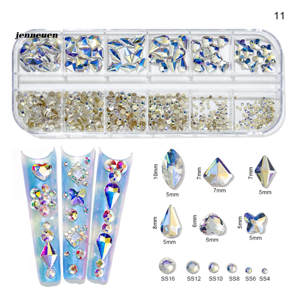 Hộp 12 Ngăn Đựng Hạt Kim Cương Giả Mini 3D Trong Suốt Đáy Phẳng Trang Trí Móng Nghệ Thuật DIY