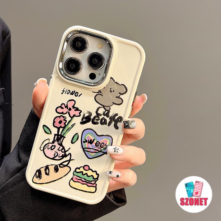 Ốp Điện Thoại Silicon Dẻo Họa Tiết Hoạt Hình Gấu &amp; Hoa Mạ Điện Dễ Thương Cho iPhone 14 13 12 11 Pro Max 14 Plus