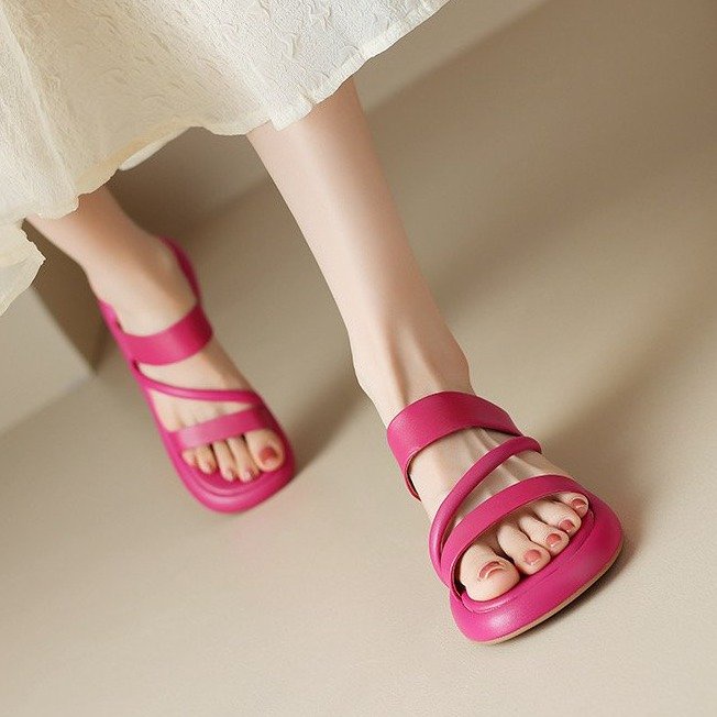 Giày Sandal Cao Gót Mũi Tròn Size Lớn Thời Trang Nữ