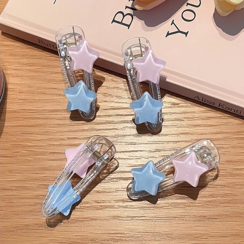 Kẹp Tóc Hình Ngôi Sao Màu Xanh Dương / Hồng Lấp Lánh Ngọt Ngào Dễ Thương Cho Nữ