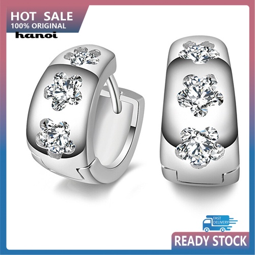 Đôi Khuyên Tai Mạ Bạc Trang Trí Hoa Đính Đá Thời Trang Cho Nữ