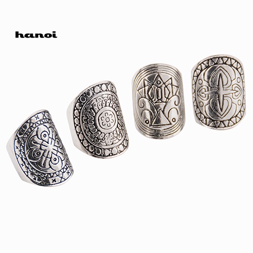 Set 4 Nhẫn Mạ Bạc Phong Cách Bohemian Cổ Điển Dành Cho Nữ