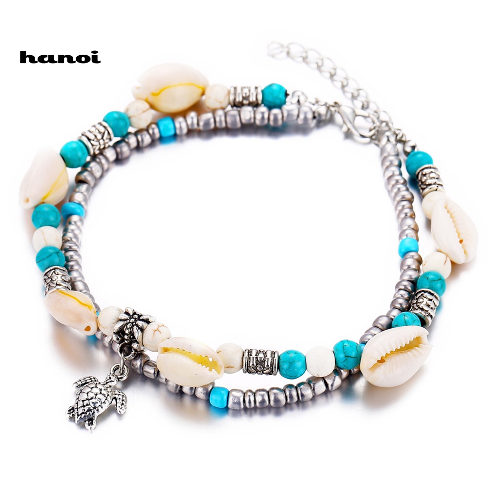 Lắc Chân Hai Lớp Đính Hạt Ngọc Lam Giả Thời Trang Cho Nữ