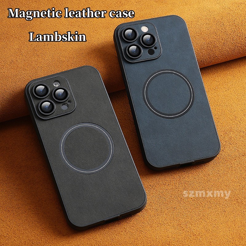 Ốp Điện Thoại Da Cừu Mềm Hít Nam Châm Có Tấm Bảo Vệ Lens Sang Trọng Cho iPhone 14 13 12 Pro Max 11