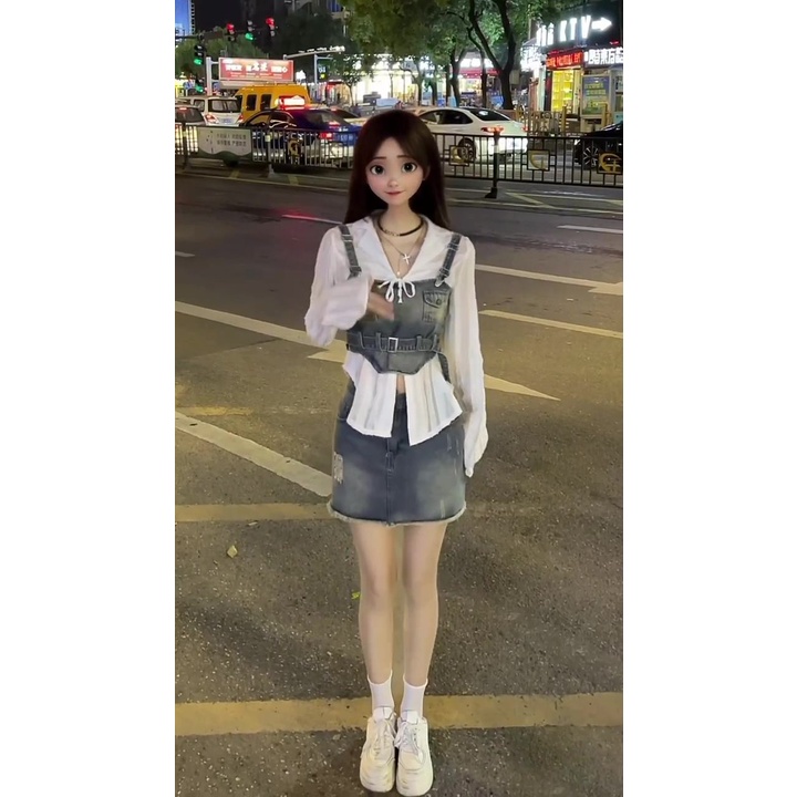 Set Áo Váy Denim Ba Mảnh Eo Cao Phong Cách Hàn Quốc Thời Trang Mùa Hè Mới 2023 4OST Dành Cho Bạn Nữ