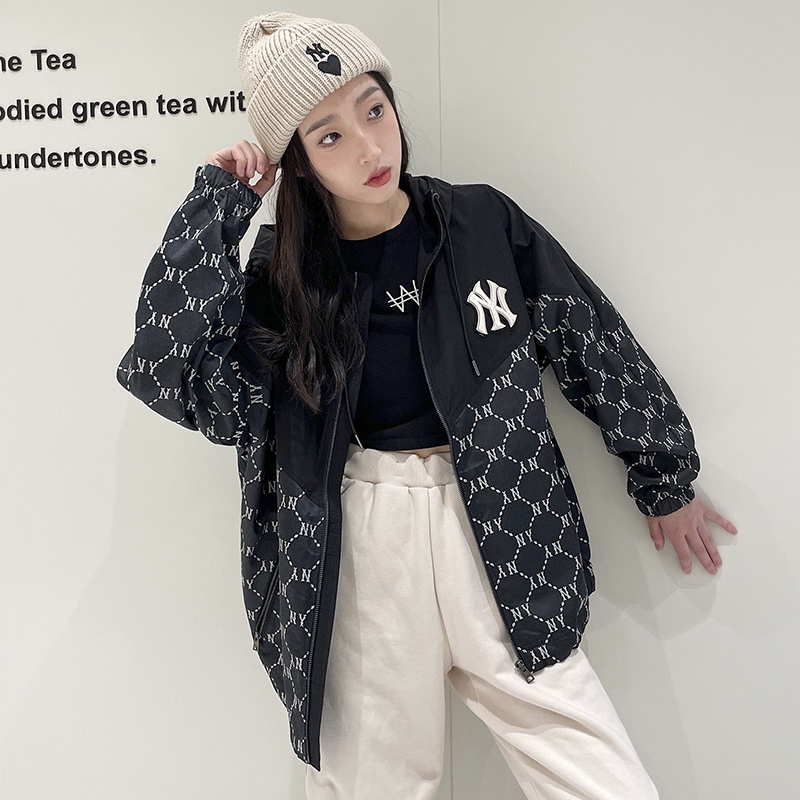 Áo Khoác Gió Thêu Logo MLB NY 100% Chính Hãng Có Khóa Kéo Thời Trang Cho Nam Và Nữ