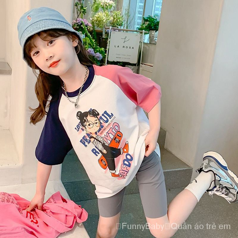 Áo Thun 100 Cotton Tay Ngắn Dáng Rộng Thời Trang Mùa Hè 2023 Cho Bé Gái