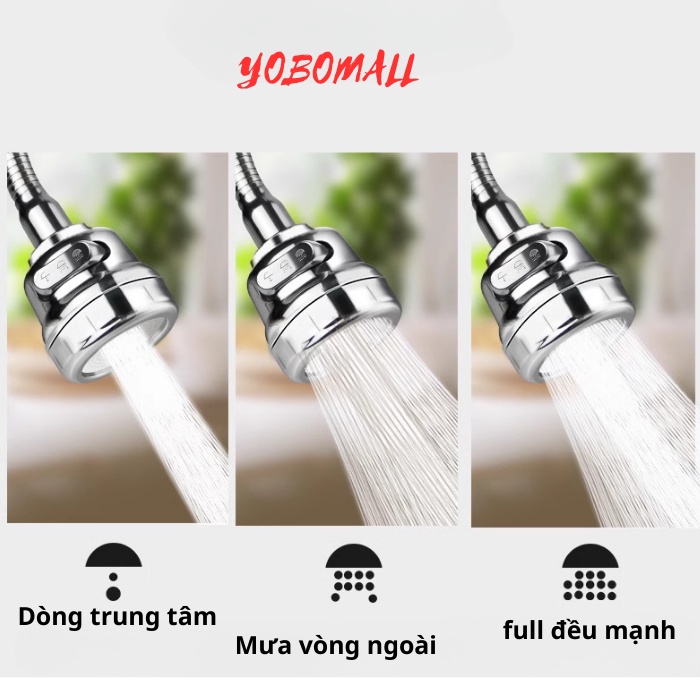 Vòi Tăng Áp Nối Vòi Chậu Rửa Bát,, 3 Chế Độ Uốn Dẻo Định Hướng - Yobomall