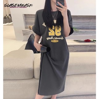 Sugemiusi Áo Thun Dáng Rộng Dài Vừa Phải In Chữ Hợp Thời Trang