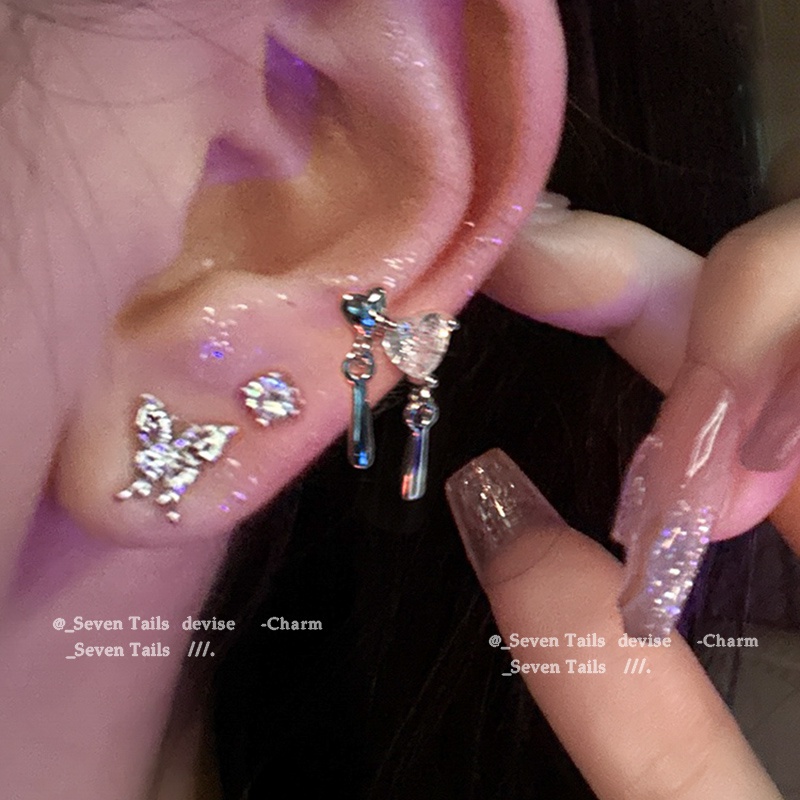 Set 6 Bông Tai Mạ Bạc 925 Hình Bướm Dễ Thương