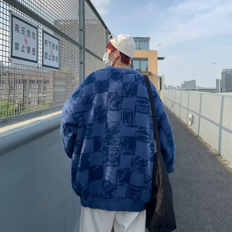 Áo Sweater Dệt Kim Dáng Rộng Thêu Họa Tiết Hoạt Hình Kiểu Nhật Bản Thời Trang Thu Đông Cho Nam