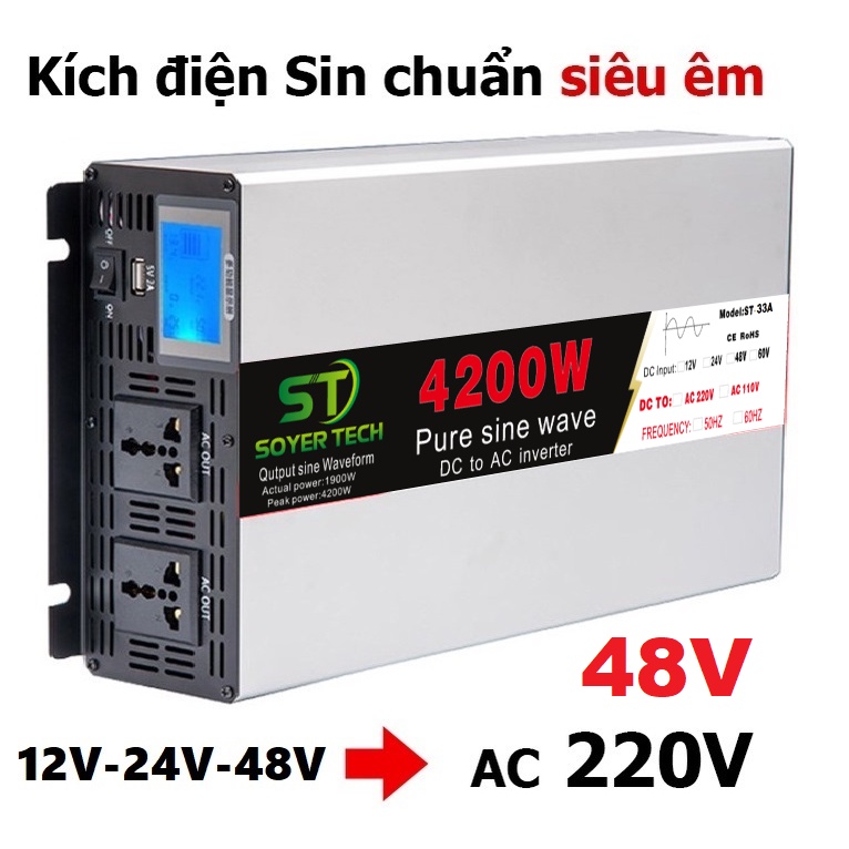 Bộ chuyển đổi điện Sin Chuẩn 4200W-SOYER TECH-Bộ Đổi Nguồn 48V sang 220V Sin Chuẩn 4200w-Mã ST33A-4200W