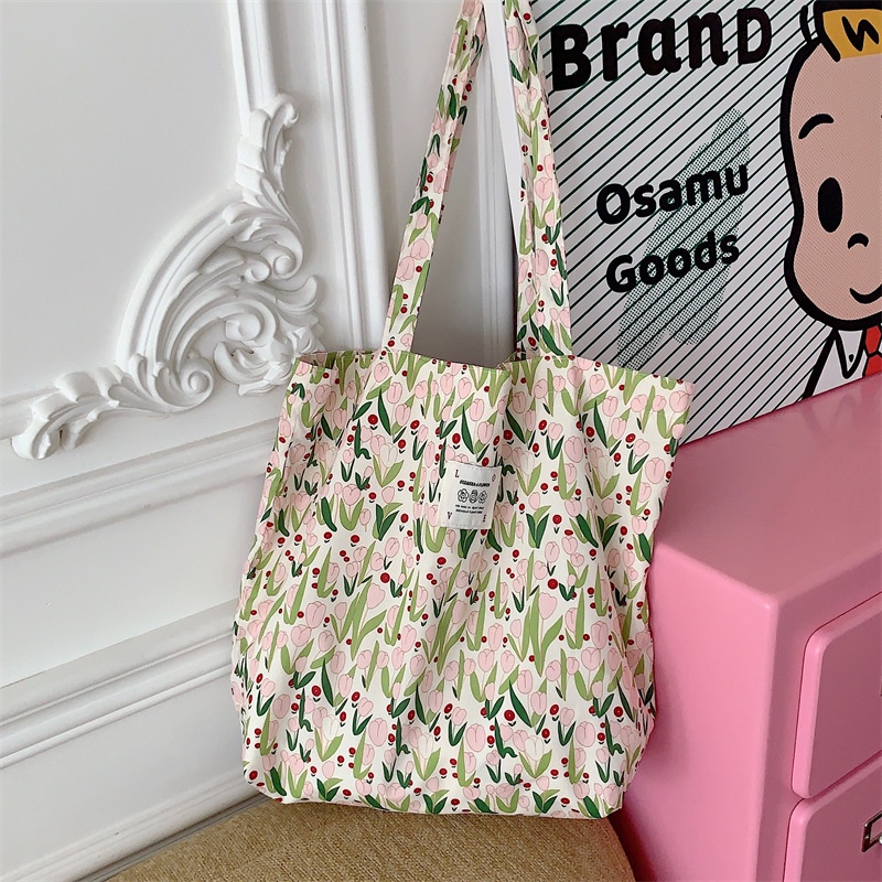 Túi Tote Đeo Vai Vải Canvas Họa Tiết Hoa Phong Cách Phương Tây Thời Trang Mới 26101