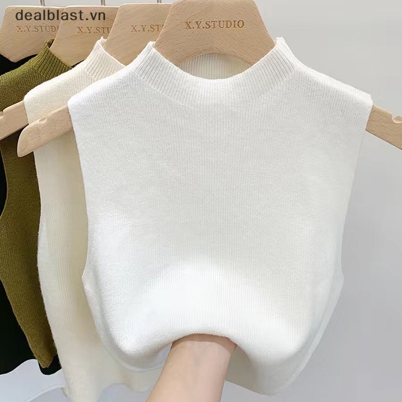 Áo Dệt Kim Sát Nách Cổ Lọ Màu Trơn Thời Trang Mùa Hè Cho Nữ