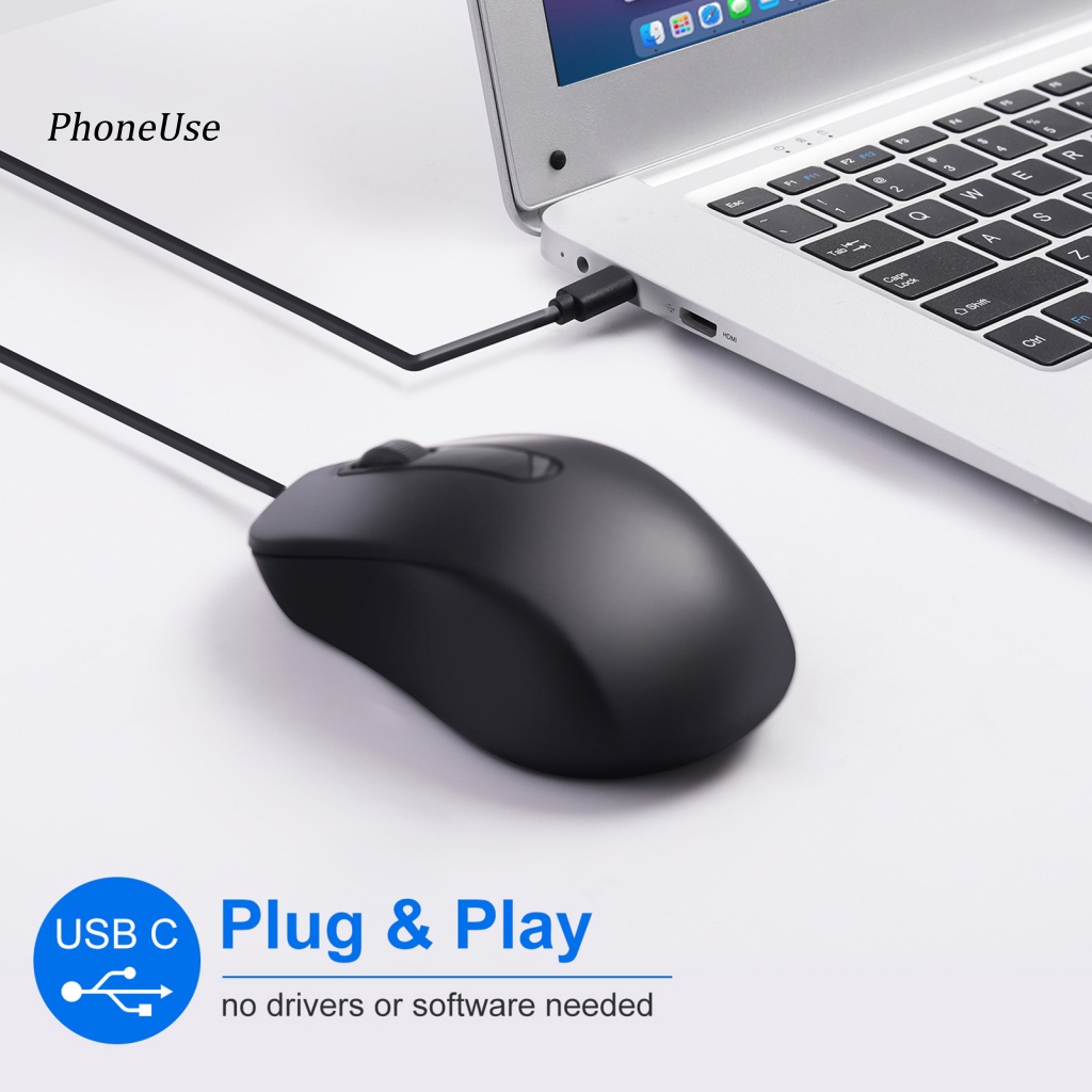 Chuột Máy Tính Có Dây 1000DPI Type-C Bằng PU Tương Thích Với PC Laptop