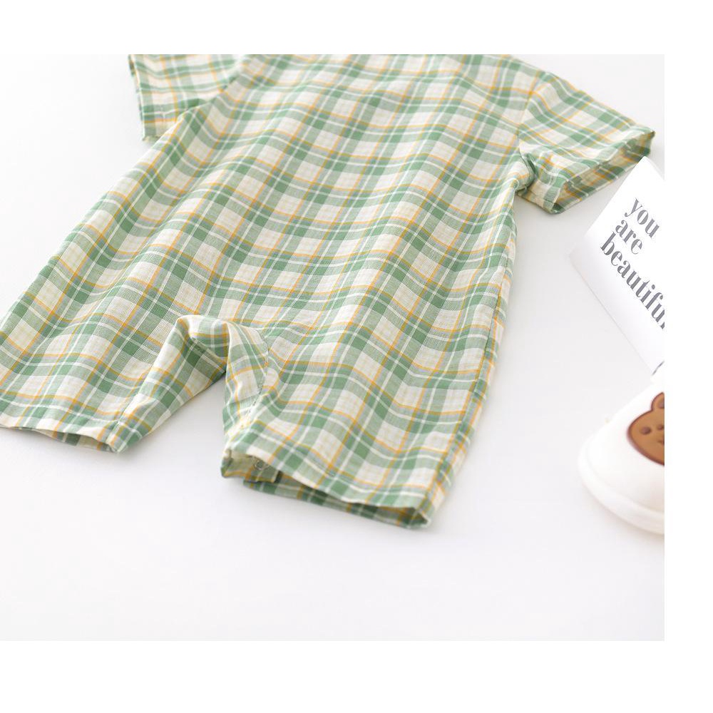 Bộ Áo Liền Quần Họa Tiết Caro Dễ Thương Dành Cho Bé Trai