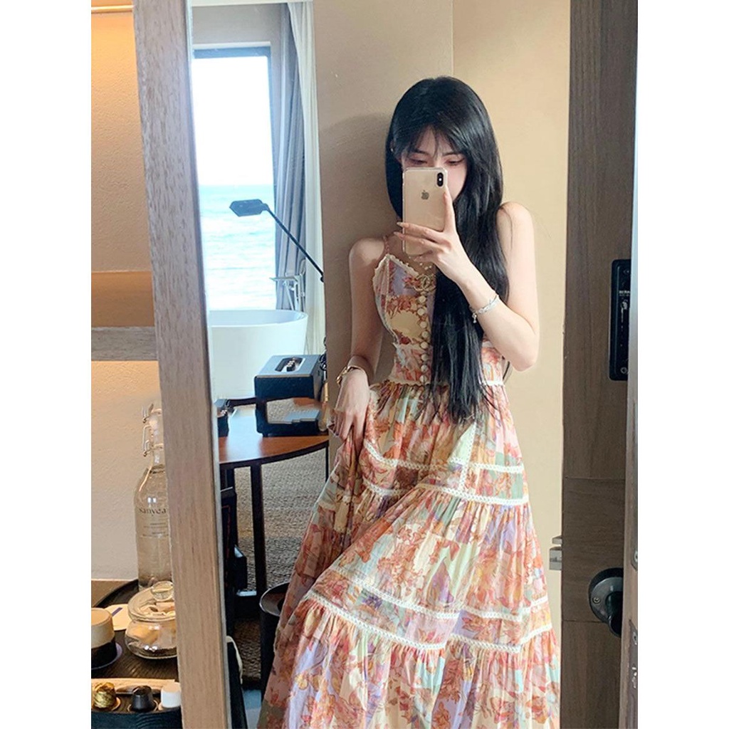 Đầm Hoa Hai Dây Dáng Dài Phong Cách Retro Mùa Hè 2023