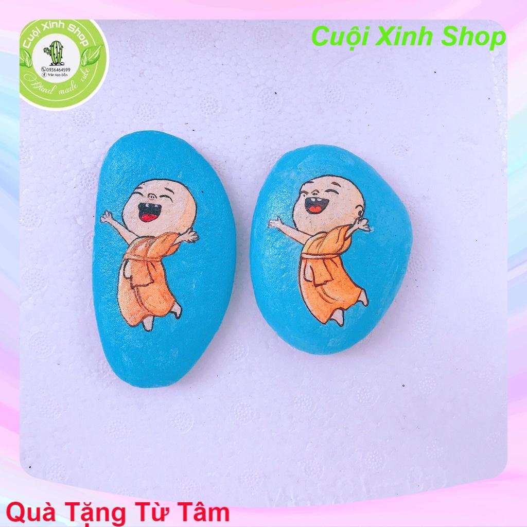 Tranh đá cuội mini hình chú tiểu an nhiên quà tặng ý nghĩa