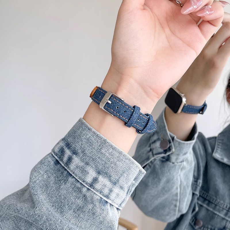 Dây Đeo Đồng Hồ Bằng Denim Họa Tiết Gấu Dễ Thương Cho Apple Watch Series 8 7 6 5 4 3 40mm 41mm 38mm 44mm 45mm 49mm