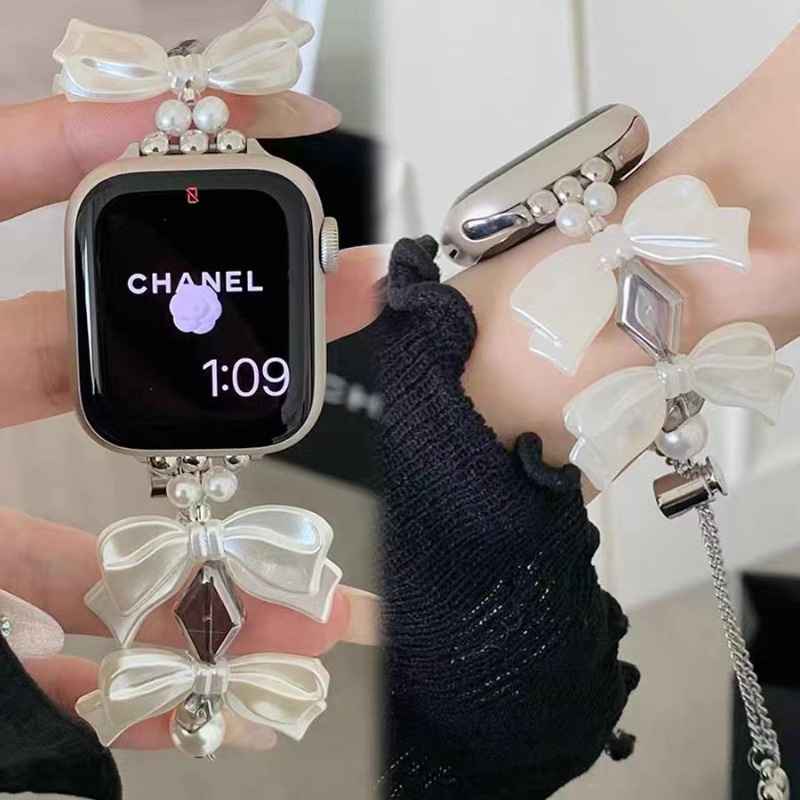 Dây Đeo Đồng Hồ Bằng Kim Loại Hình Nơ Màu Trắng Cho iWatch Series 8 7 6 5 4 3 SE 41mm 40mm 38mm 45mm 42mm 44mm 49mm